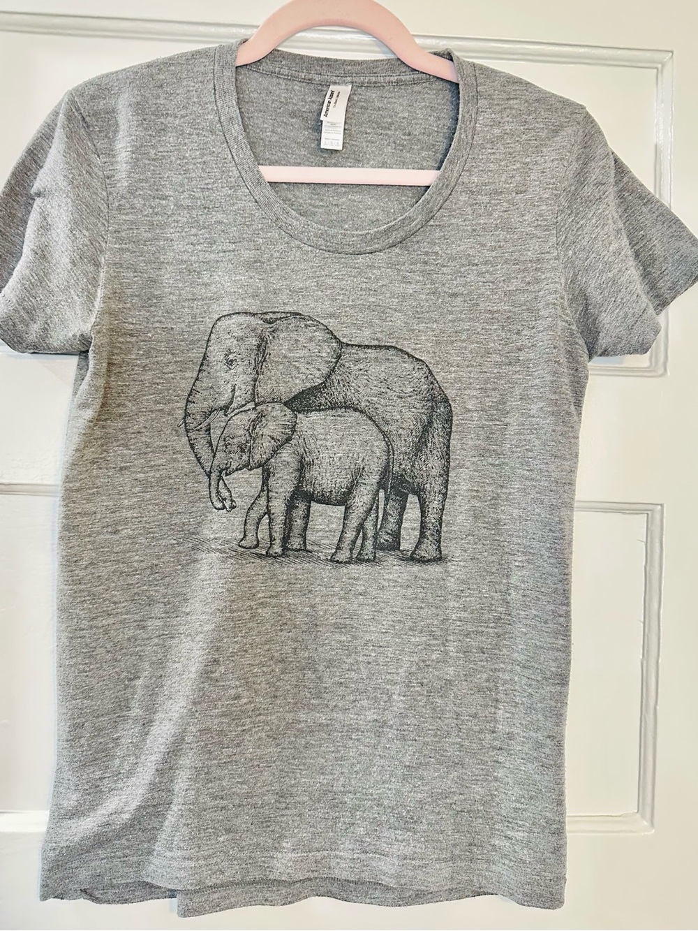 American Apparel Women’s Elephant Mom and Calf Graphic Tee Shirt